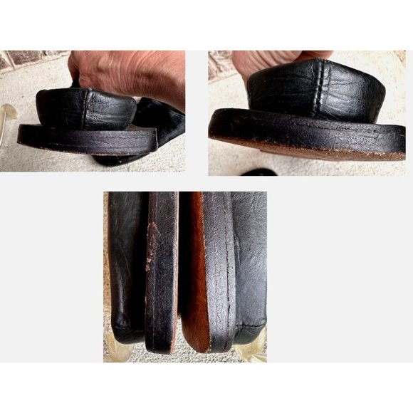 Naked Feet Sandals Flats 8.5 Beaded Toe Loop Black Leather Nubuck Square… - Picture 13 of 13